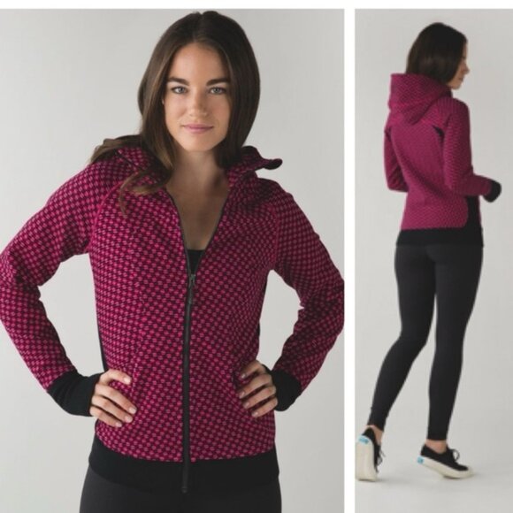Lululemon Scuba Hoodie III Jacket Zip Print DeepDive Berry Pockets Cotton Soft 6 - Picture 1 of 16